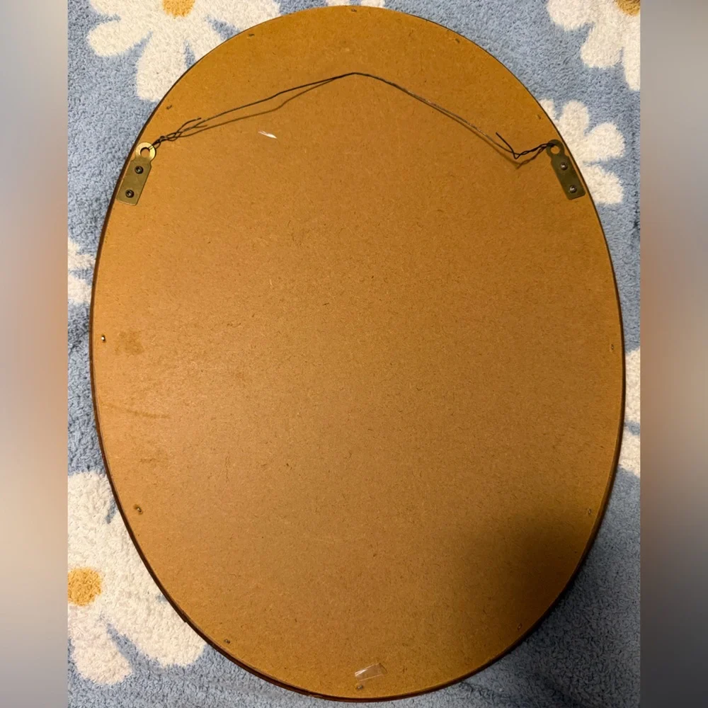 Elegant MCM Brown Oval Wall Mirror